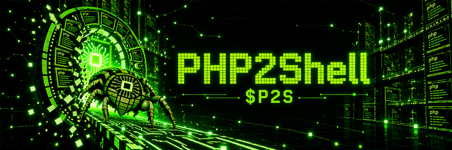 PHP2Shell $P2S banner — the circuit bug crawling toward the glowing portal